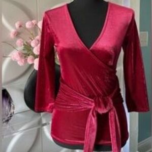 New 3/4 Sleeve Express Elegant Red Velvet Top